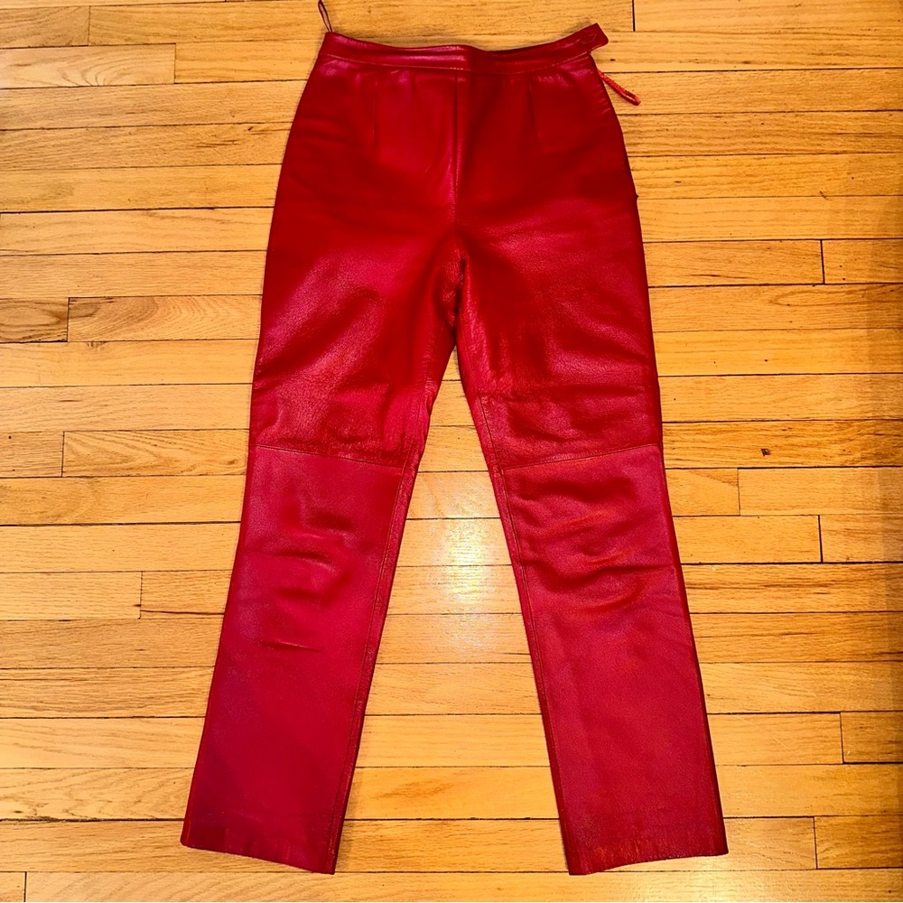 Clio Vintage 90s Genuine Leather High Waist Pants in Red size 4